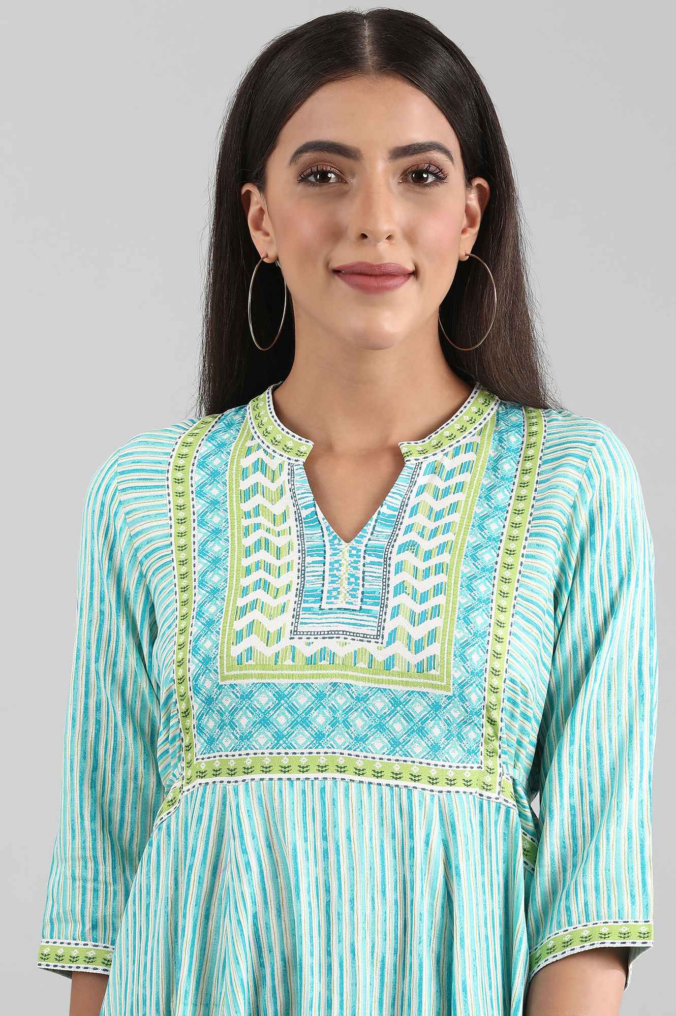 Blue Round Neck Printed Liva Dress