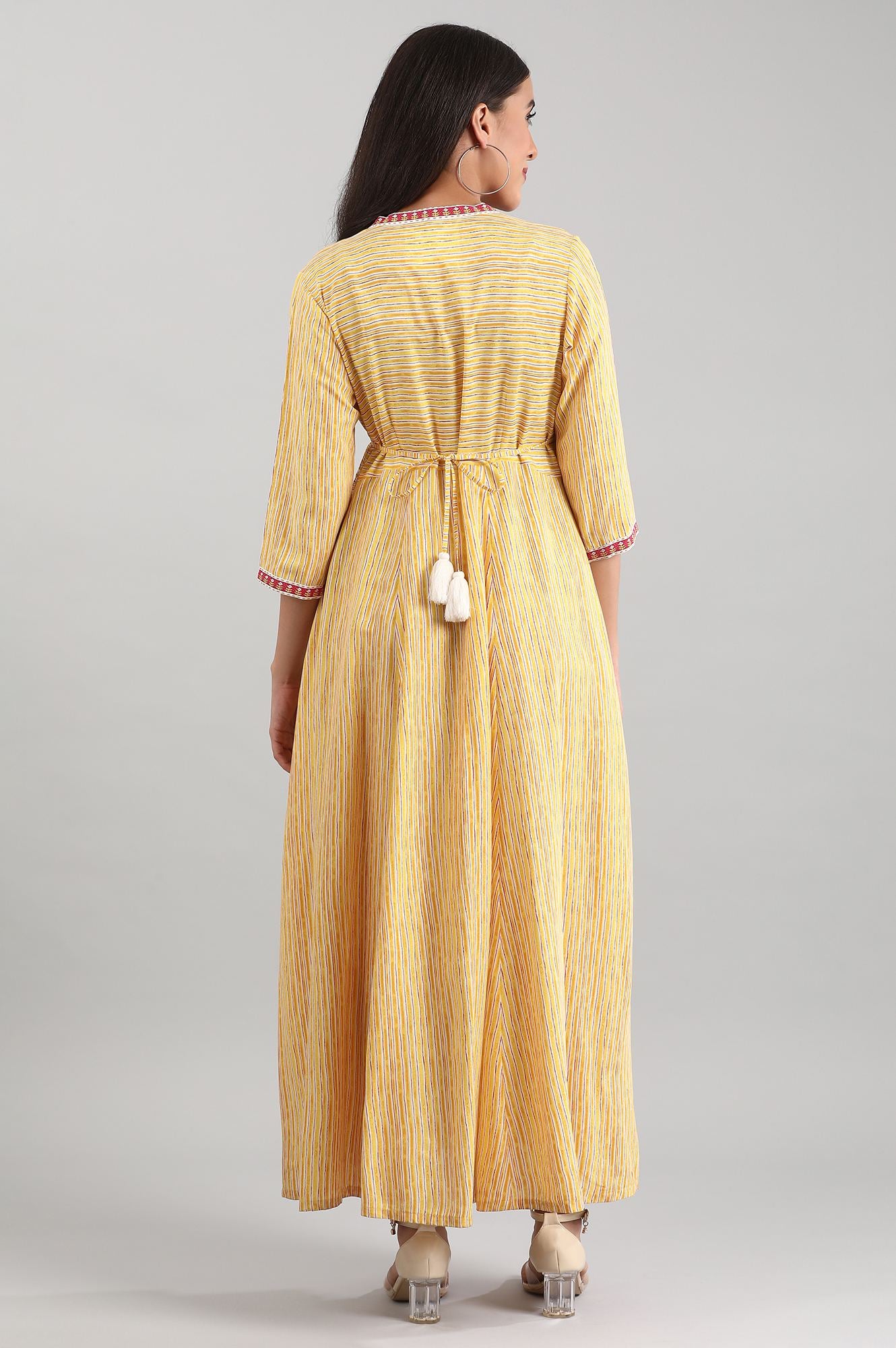 Yellow Round Neck Printed Liva Dress