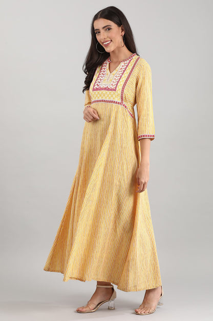 Yellow Round Neck Printed Liva Dress