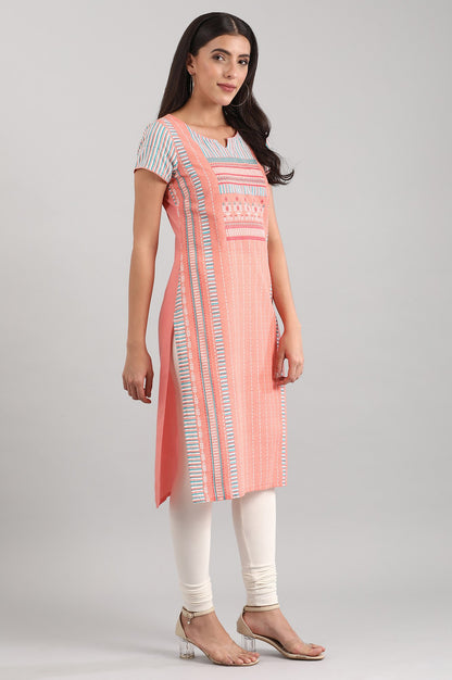 Orange Round Neck Printed kurta