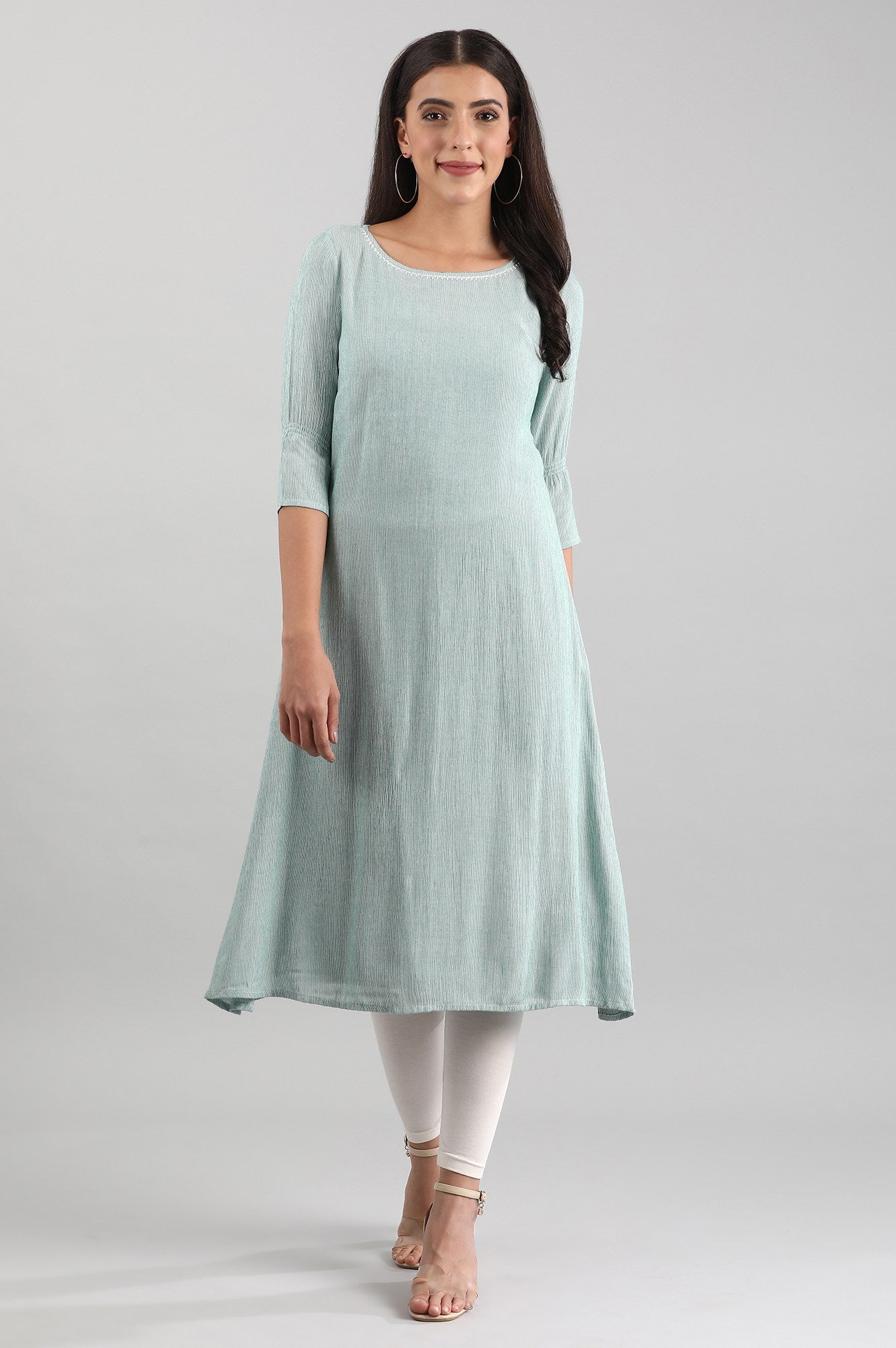 Green Round Neck Yarn-dyed Liva kurta