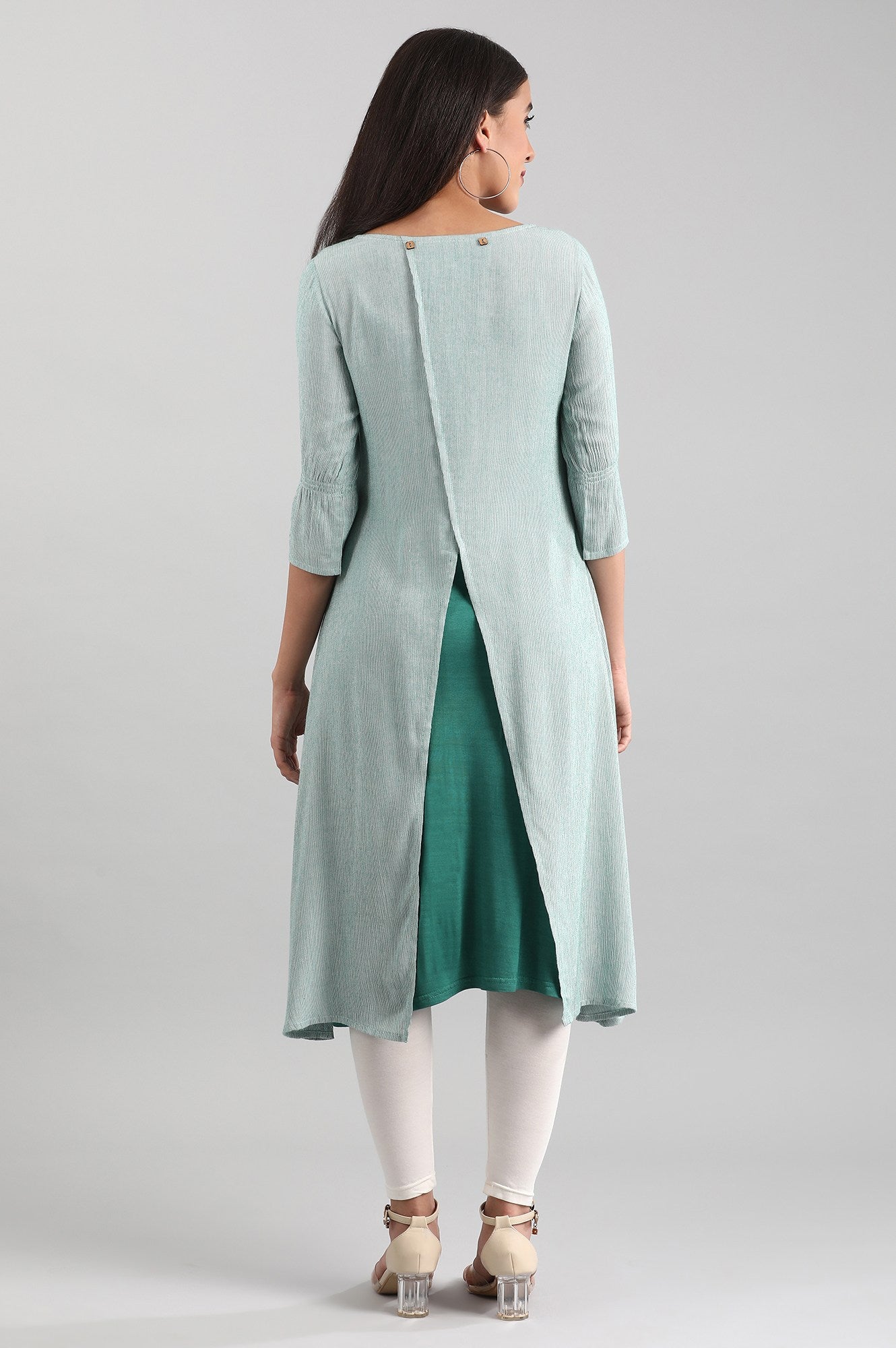 Green Round Neck Yarn-dyed Liva kurta