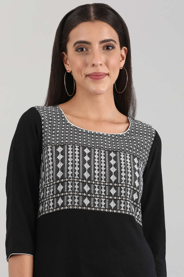 Black Yarn-Dyed Square Neck kurta