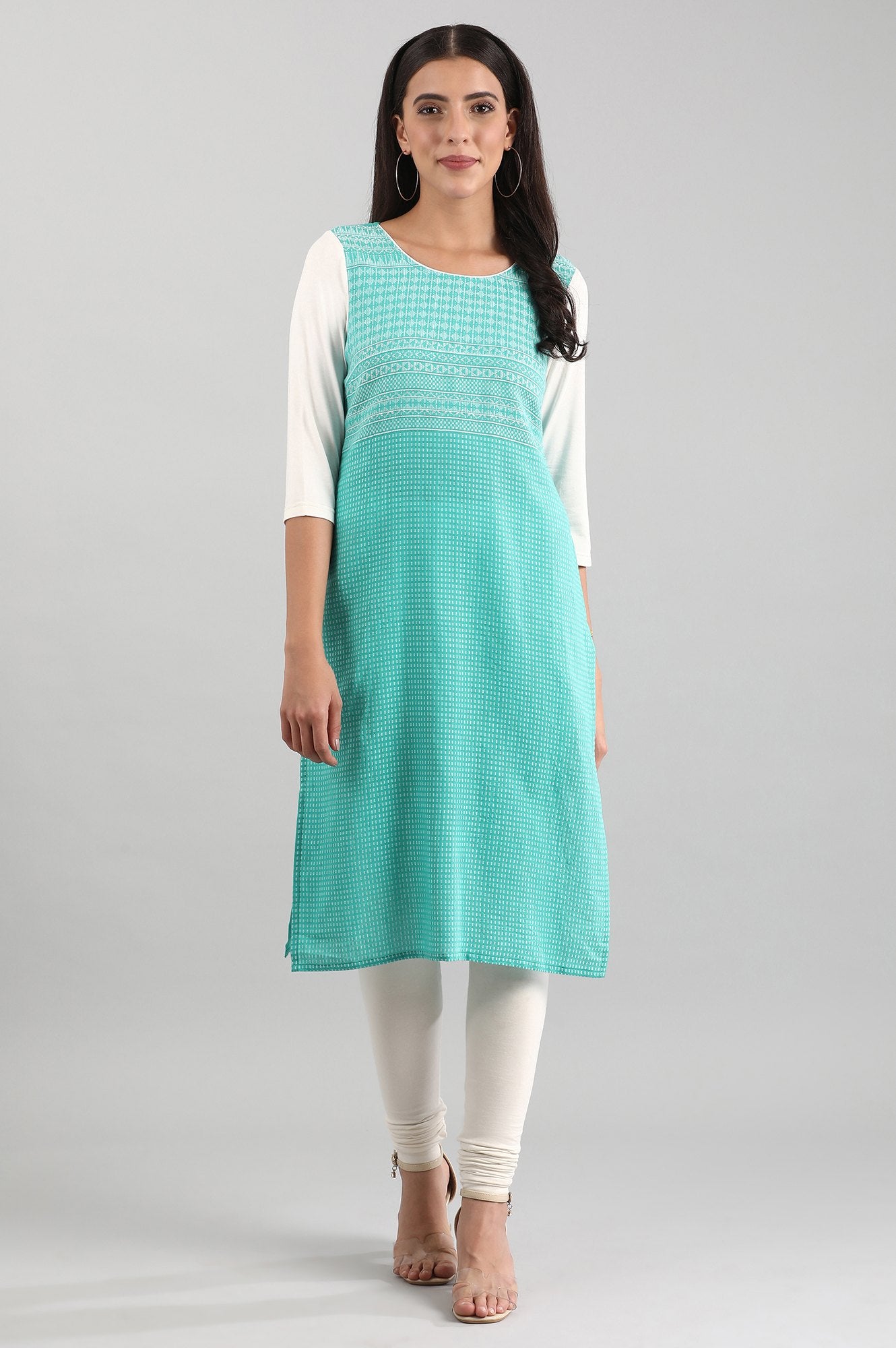 Green Round Neck Yarn-dyed kurta