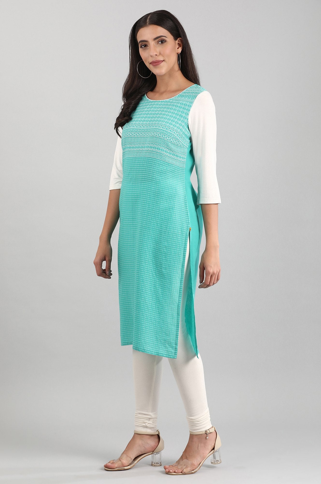 Green Round Neck Yarn-dyed kurta