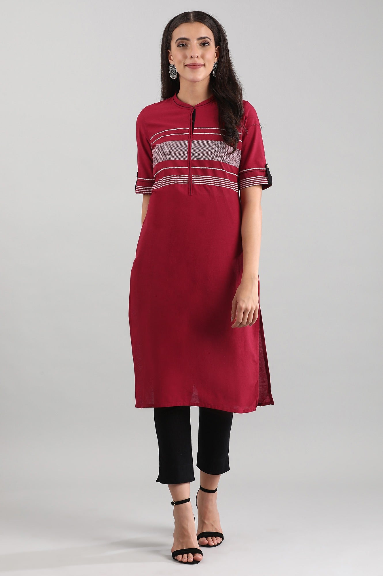 Red Band Collar Printed kurta