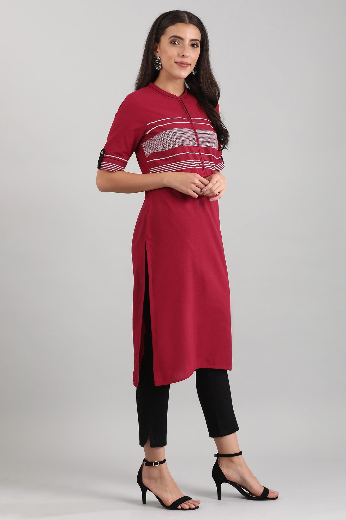 Red Band Collar Printed kurta