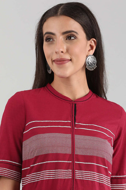 Red Band Collar Printed kurta