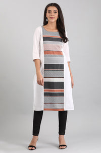White Round Neck Yarn-dyed kurta