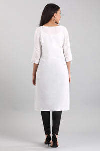 White Round Neck Yarn-dyed kurta