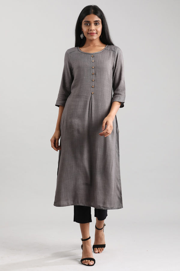 Grey Round Neck A-line Liva kurta