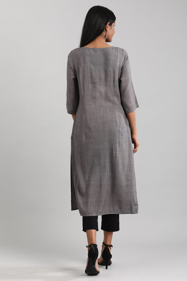 Grey Round Neck A-line Liva kurta