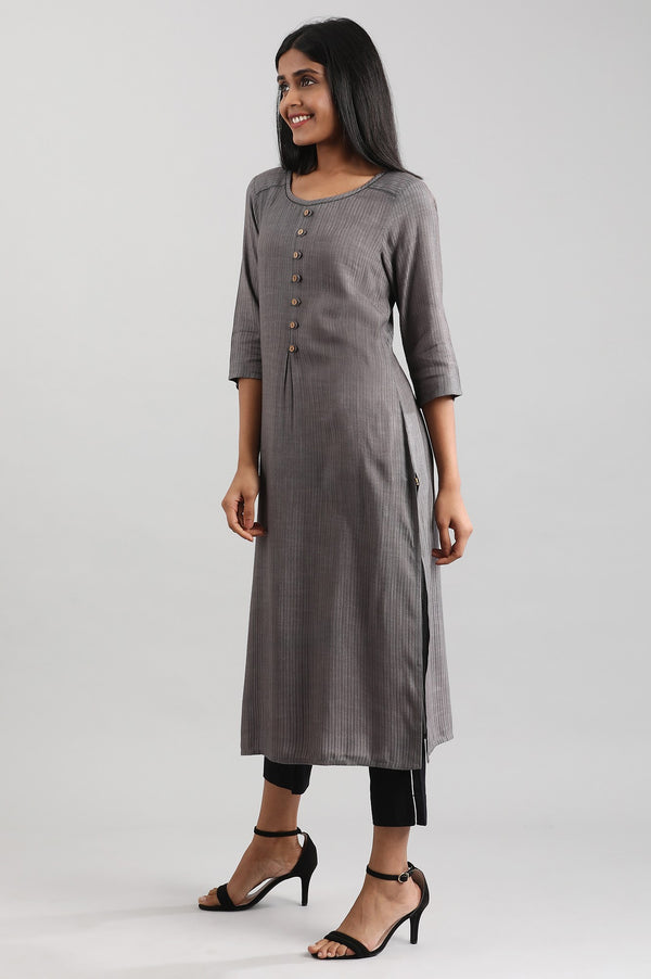 Grey Round Neck A-line Liva kurta