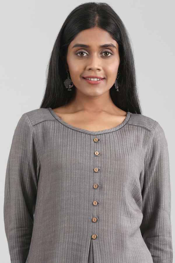 Grey Round Neck A-line Liva kurta