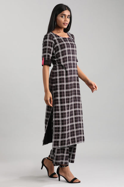 Black Round Neck Checkered Liva kurta