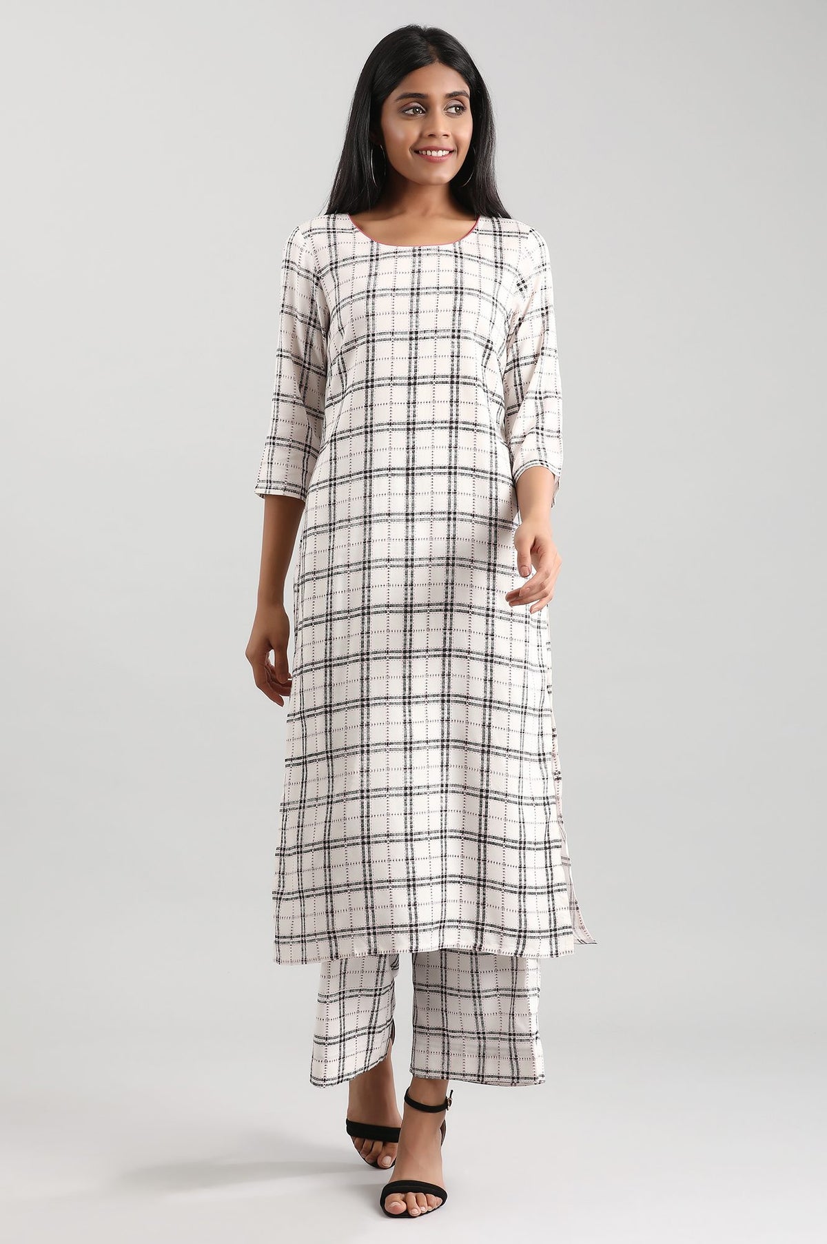 Disha Patani's White Checkered Liva kurta - XS