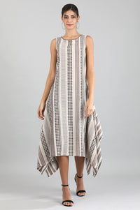 Natural Round Neck Yarn-dyed Dress