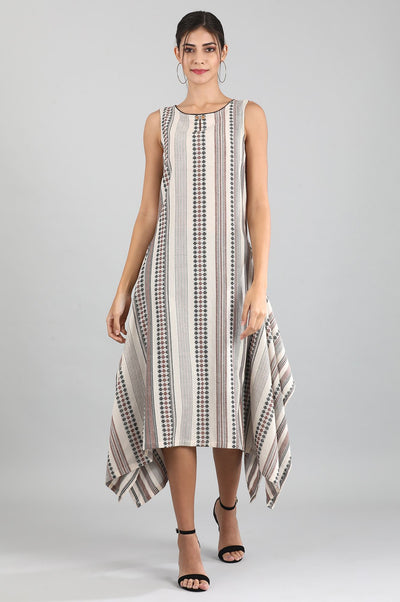 Natural Round Neck Yarn-dyed Dress