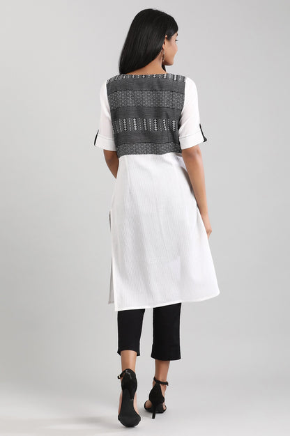 White Round Neck Yarn-dyed kurta