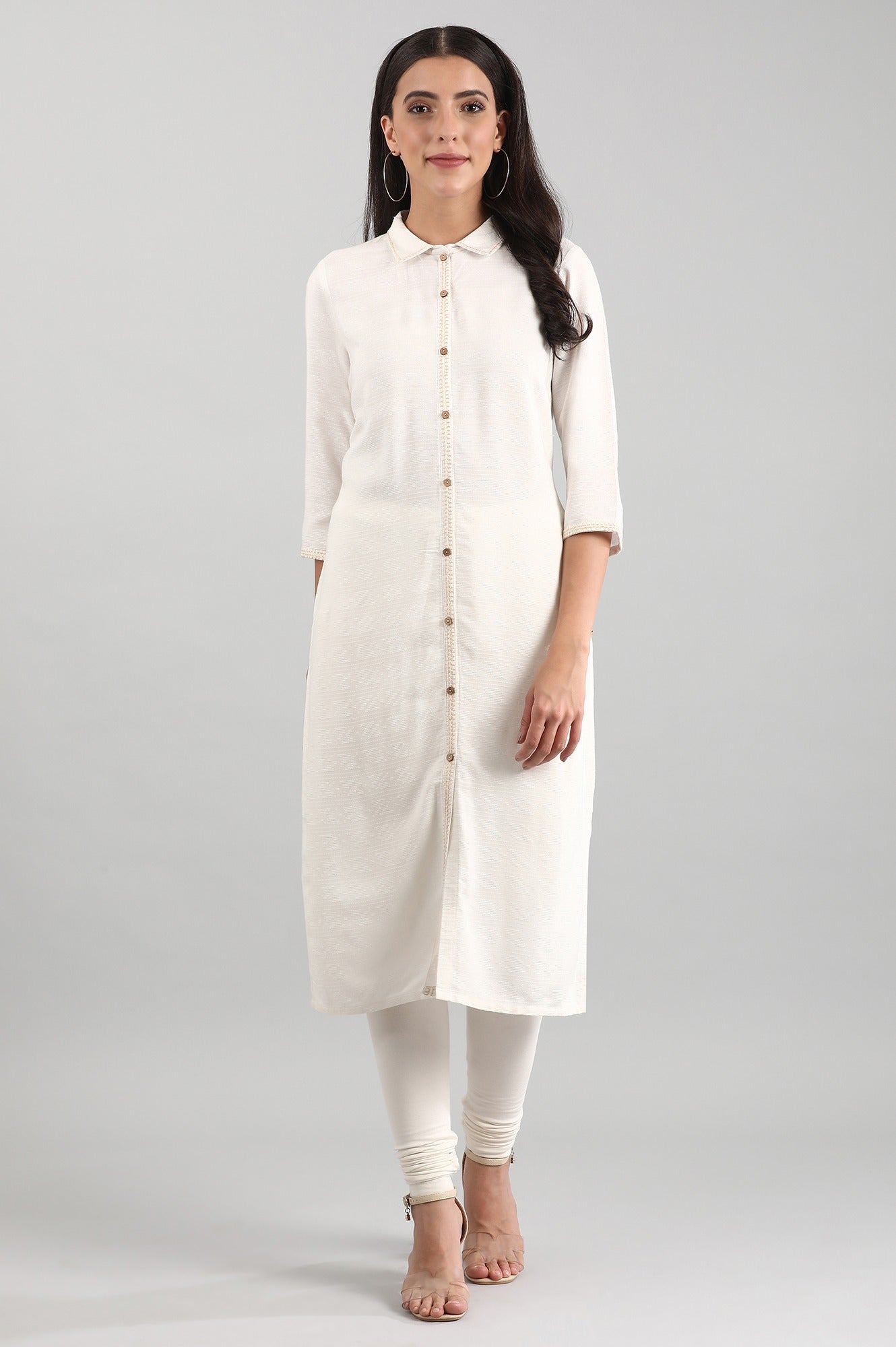 White Shirt Collar Liva kurta