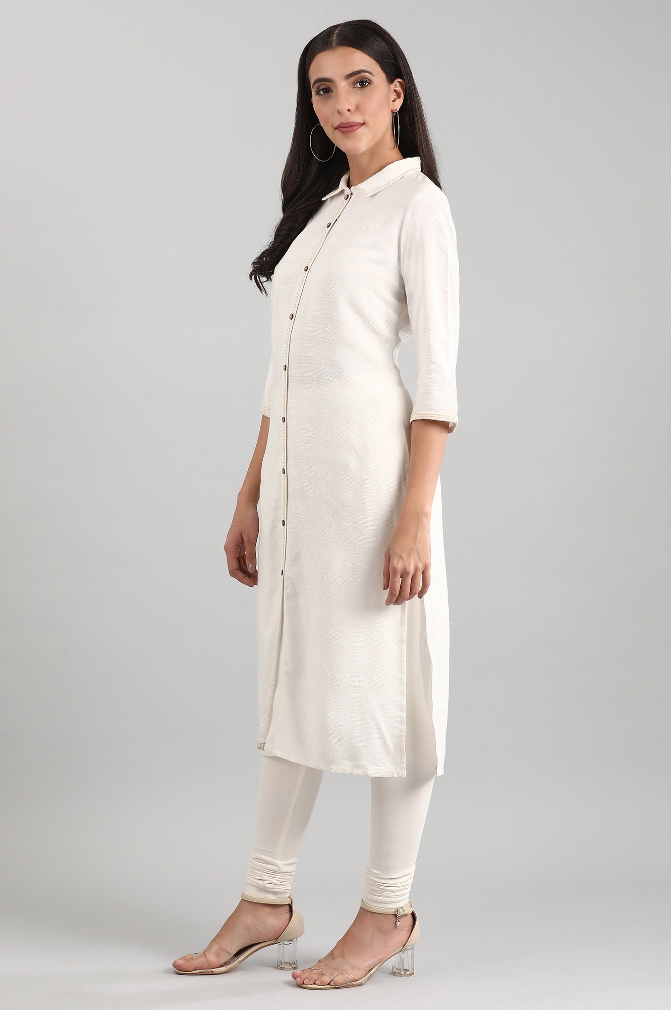 White Shirt Collar Liva kurta