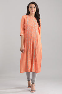 Peach Band Collar Straight kurta