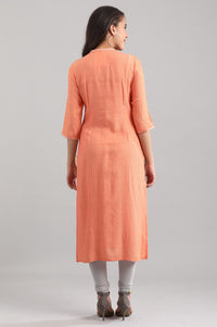 Peach Band Collar Straight kurta
