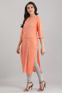Peach Band Collar Straight kurta