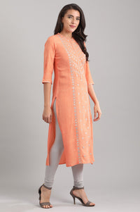Peach Band Collar Straight kurta