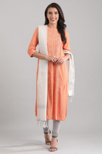 Peach Band Collar Straight kurta