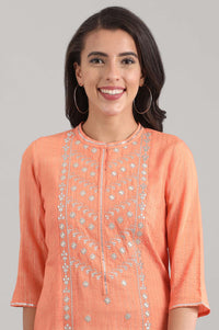 Peach Band Collar Straight kurta