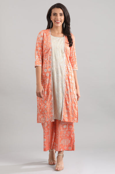 Disha's favourite Peach Round Neck Liva kurta
