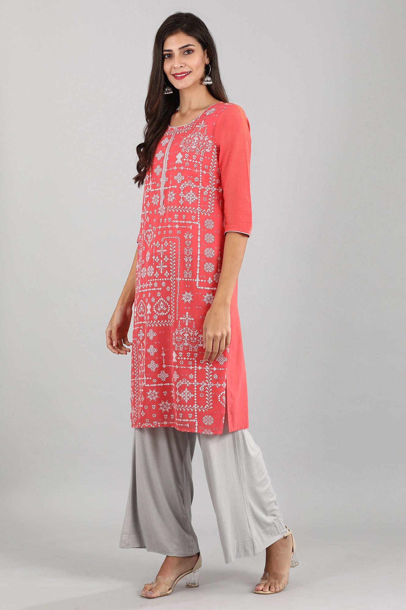 Coral Round Neck Printed kurta