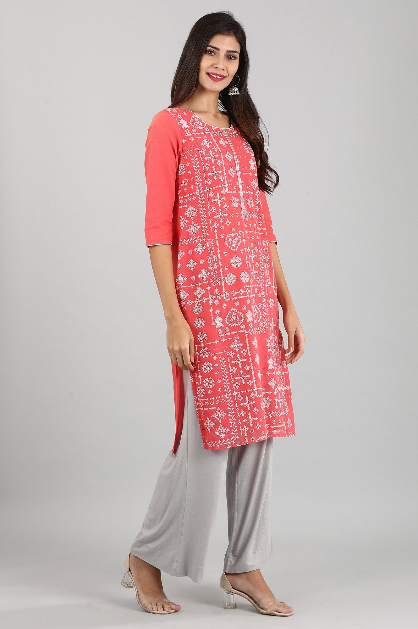 Coral Round Neck Printed kurta