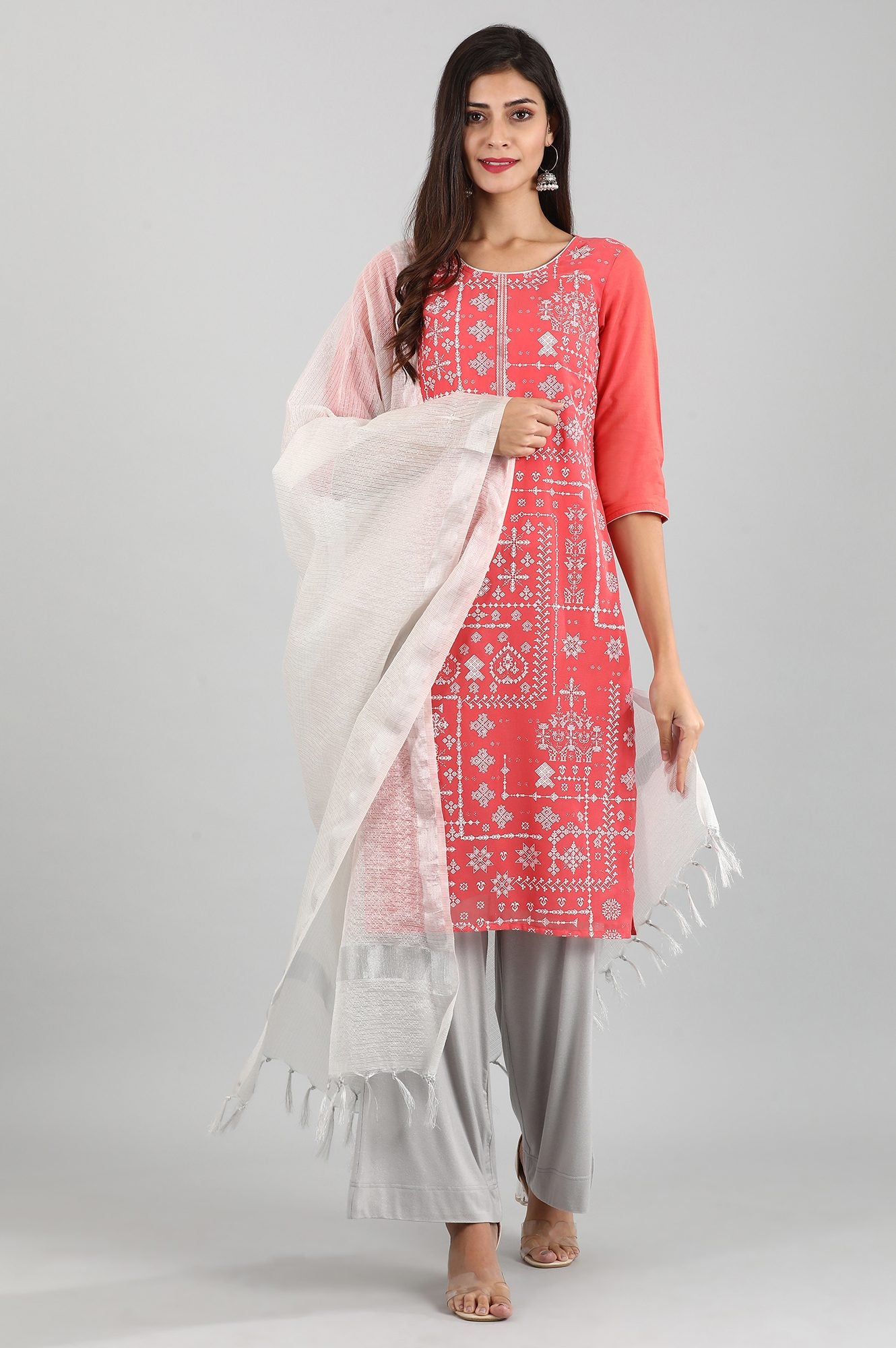 Coral Round Neck Printed kurta