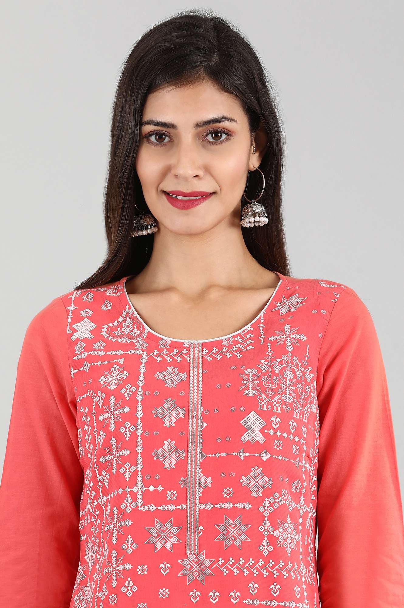 Coral Round Neck Printed kurta