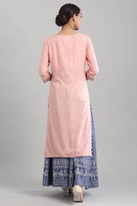 Pink Round Neck Printed Liva kurta