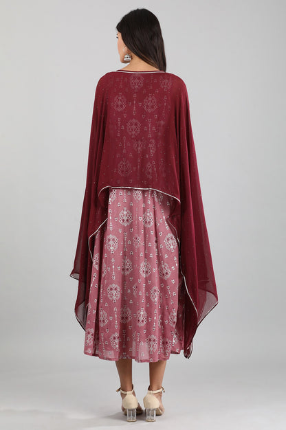 Mauve Round Neck Cape Sleeves Dress