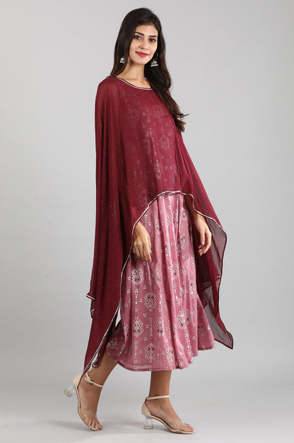 Mauve Round Neck Cape Sleeves Dress