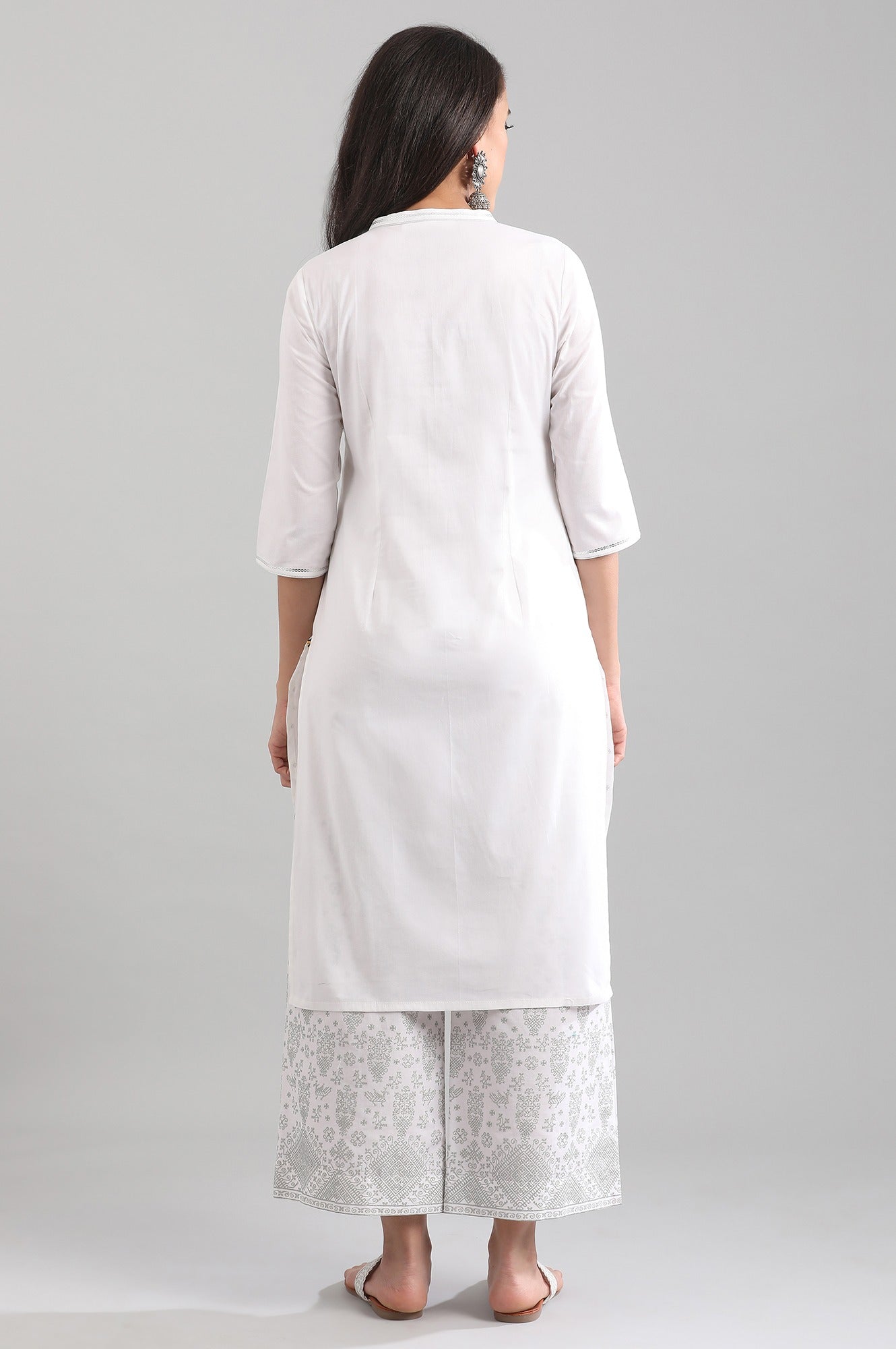 White Straight Ethnic kurta in Band Collar