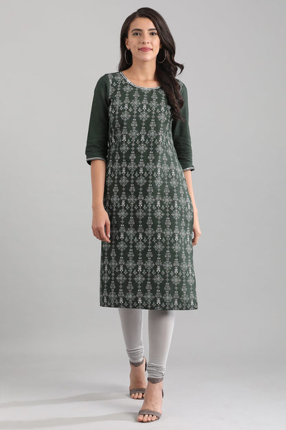 Green Round Neck Printed kurta