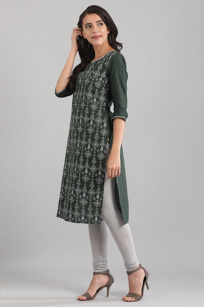 Green Round Neck Printed kurta