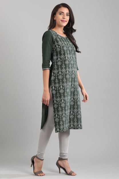 Green Round Neck Printed kurta