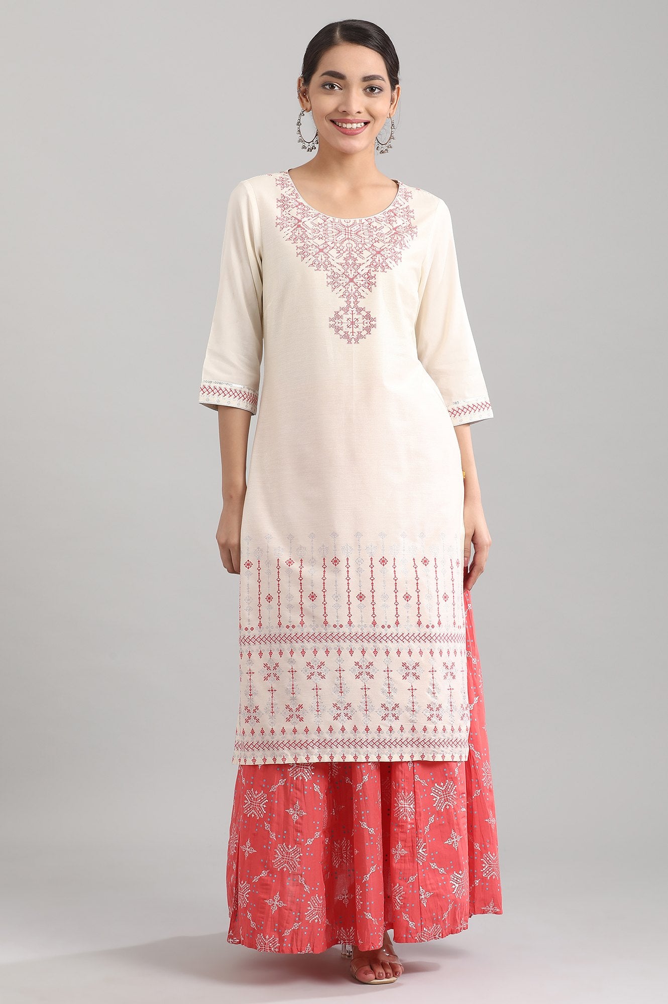 Off-White Round Neck Printed kurta