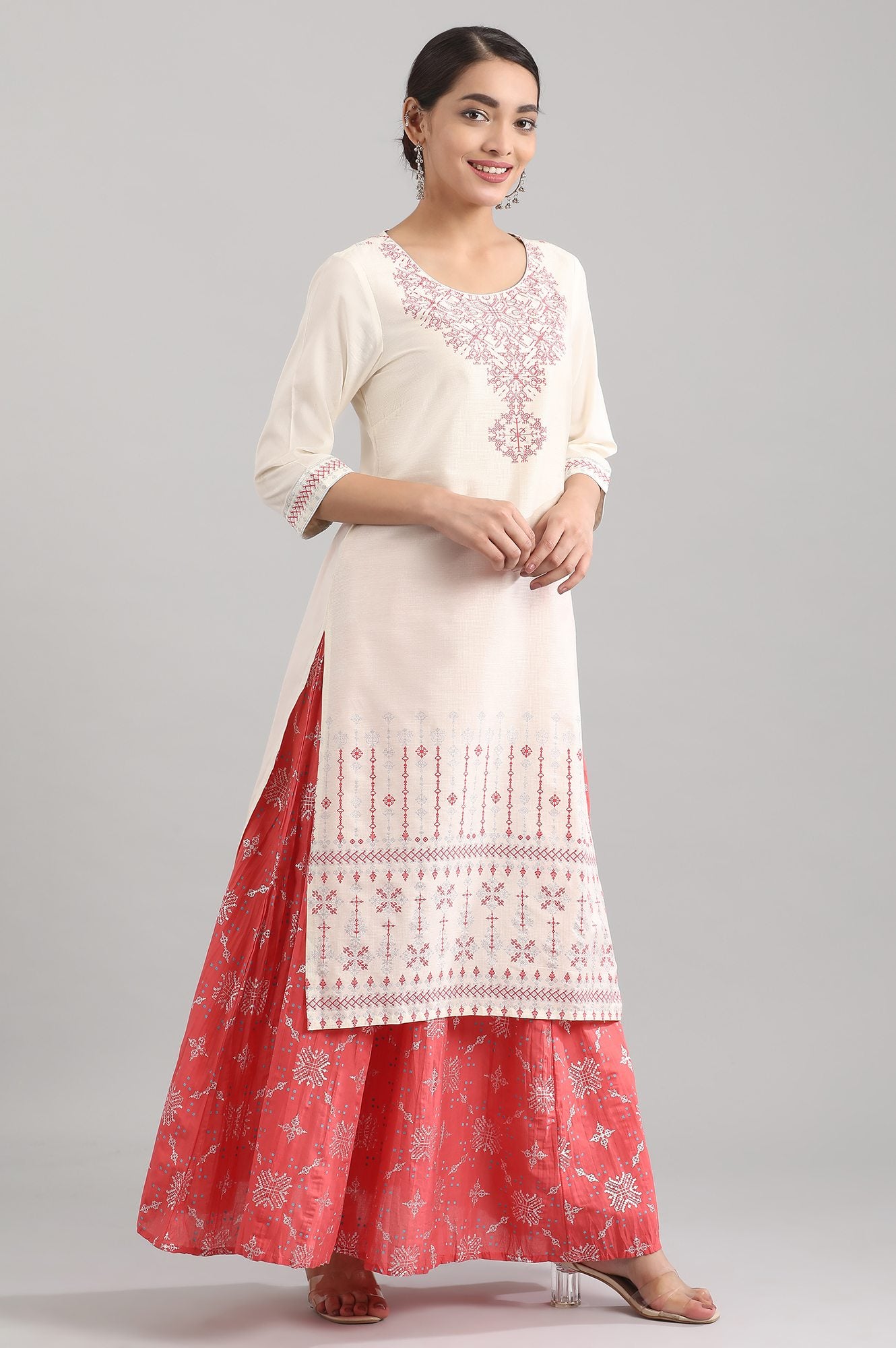 Off-White Round Neck Printed kurta