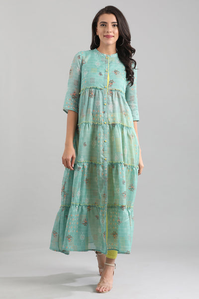 Green Band Collar A-Line kurta