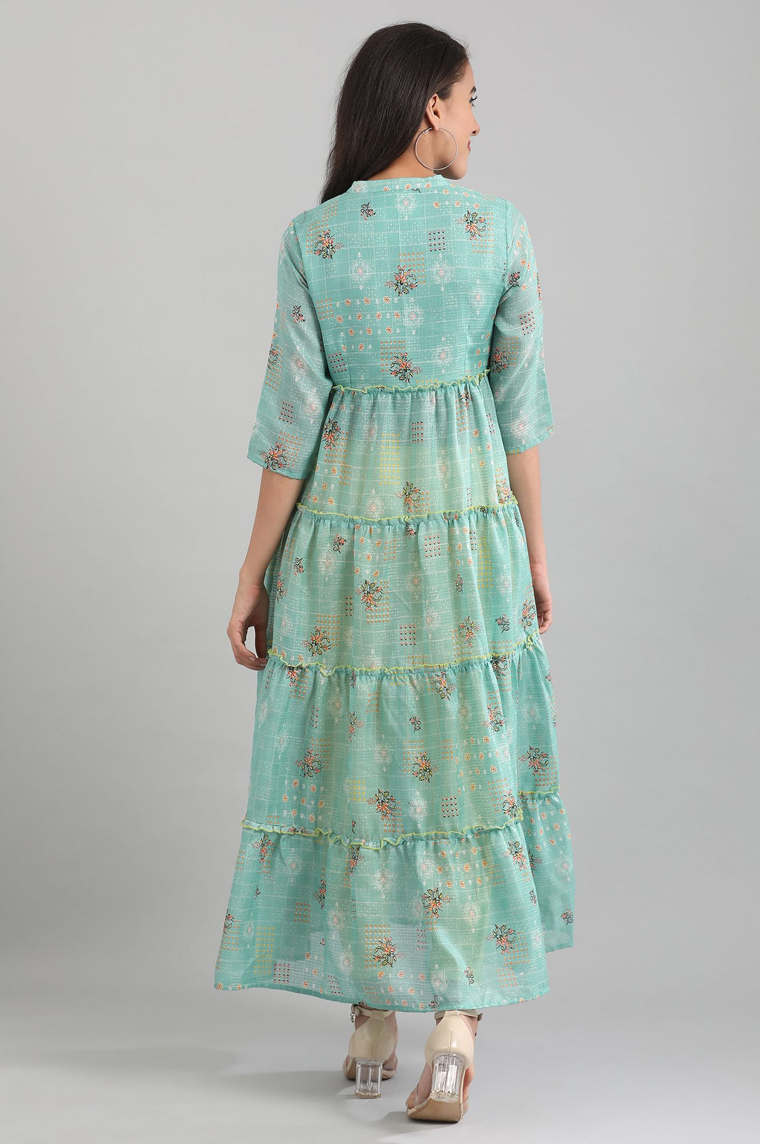 Green Band Collar A-Line kurta