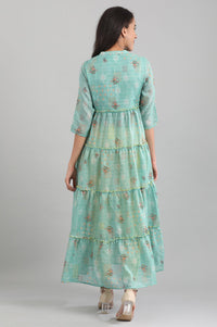 Green Band Collar A-Line kurta