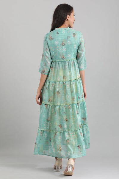 Green Band Collar A-Line kurta