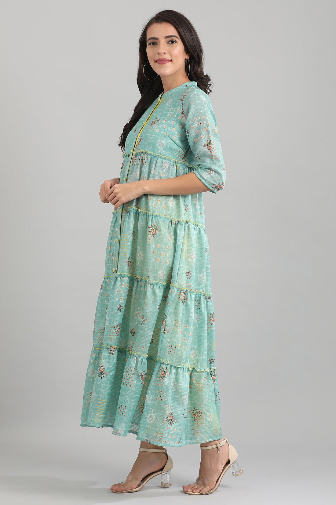 Green Band Collar A-Line kurta